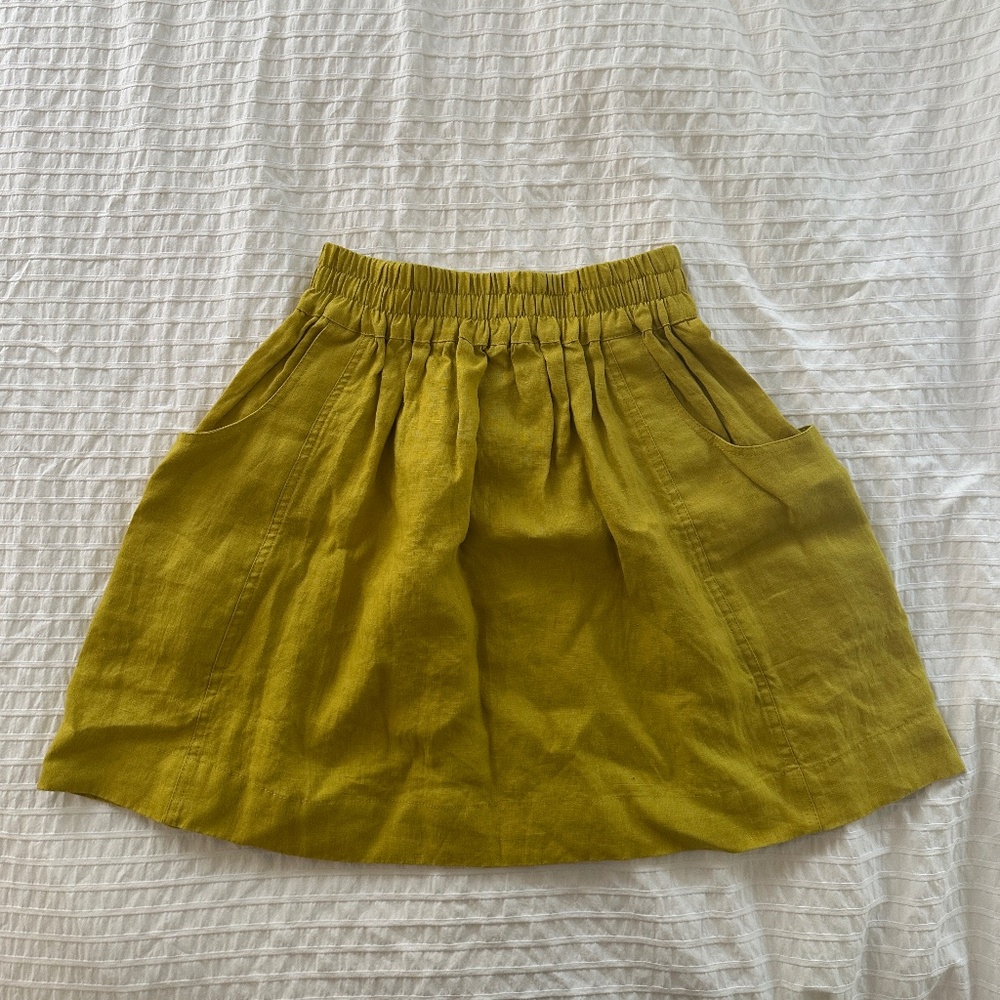Not Perfect Linen Oia Gathered Skirt Greenish Mustard Size S/M